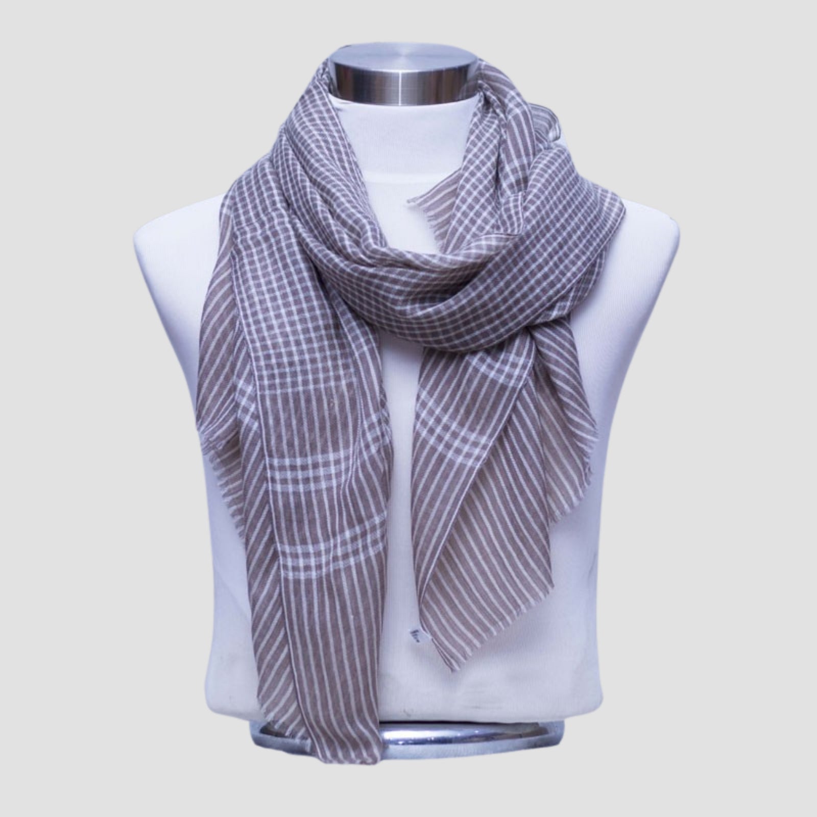 Handwoven Checkered Cashmere Ring Shawl – Black & White Plaid | 100% Cashmere from Nepal