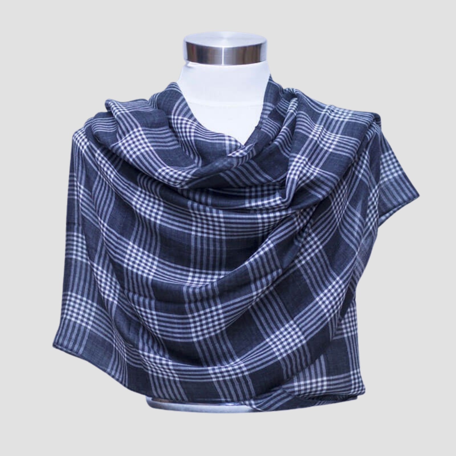 Handwoven Checkered Cashmere Ring Shawl – Black & White Plaid | 100% Cashmere from Nepal