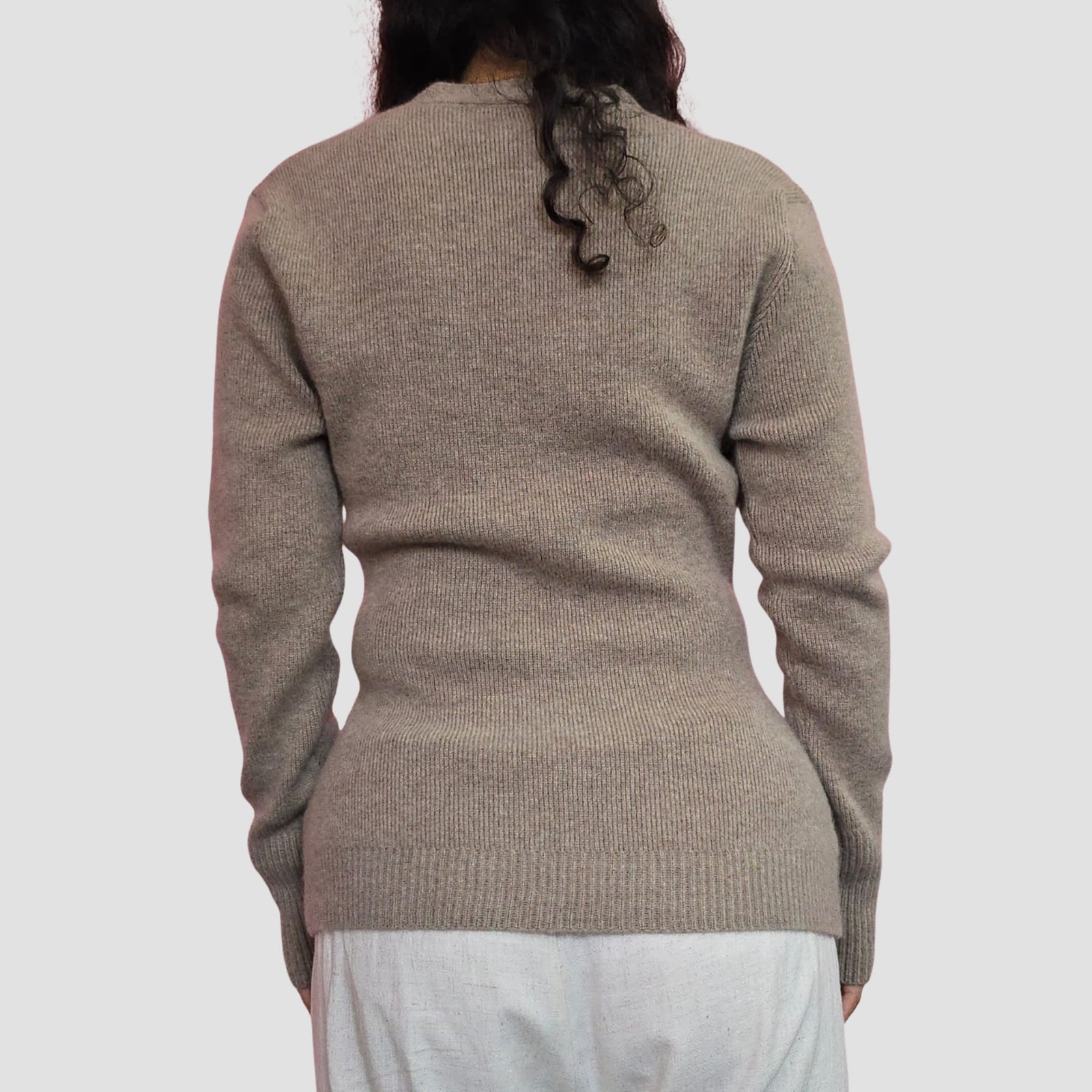 “handmade beige cashmere V-neck sweater cardigan”