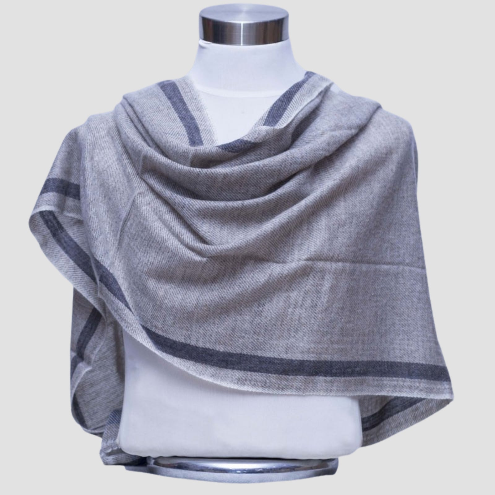 100% Cashmere Ring Shawl – Grey with Red Border | Handmade Wrap from Nepal
