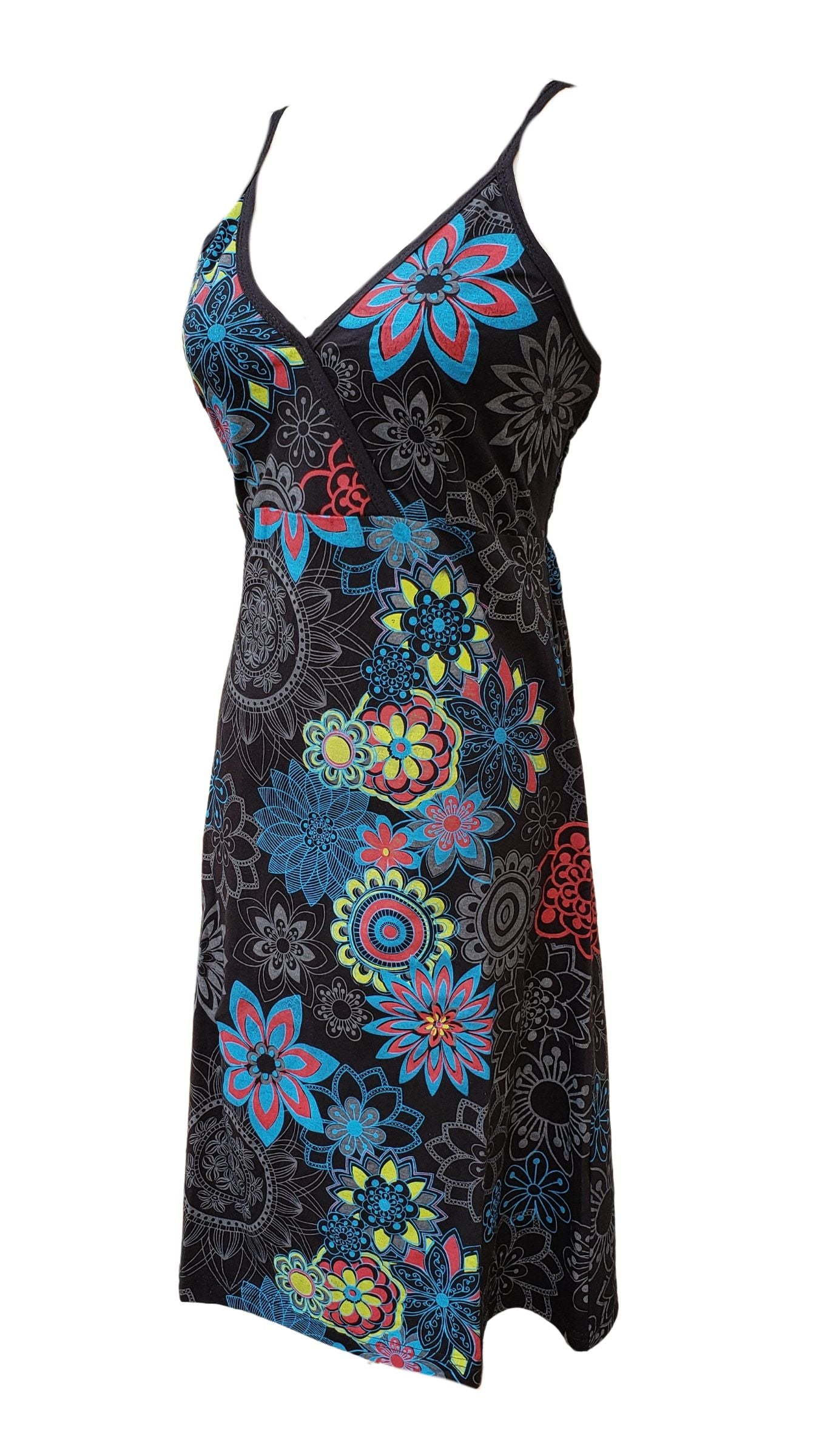 Boho Hand-Block Print Dress – Vibrant Floral & Mandala Design