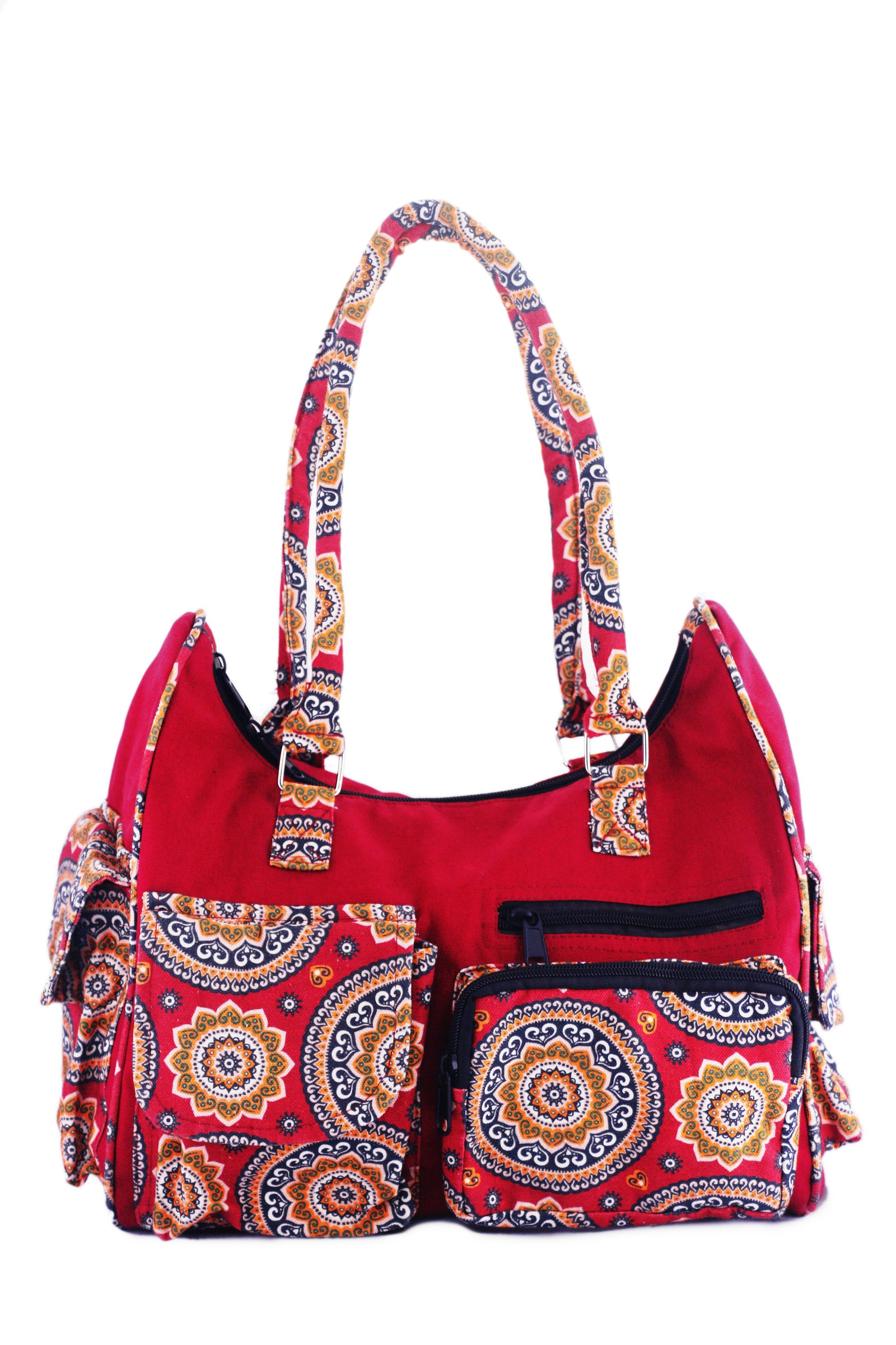 Handmade Cotton Boho Shoulder Bag | Multi-Pocket Travel Tote | Ethically Made in Nepal