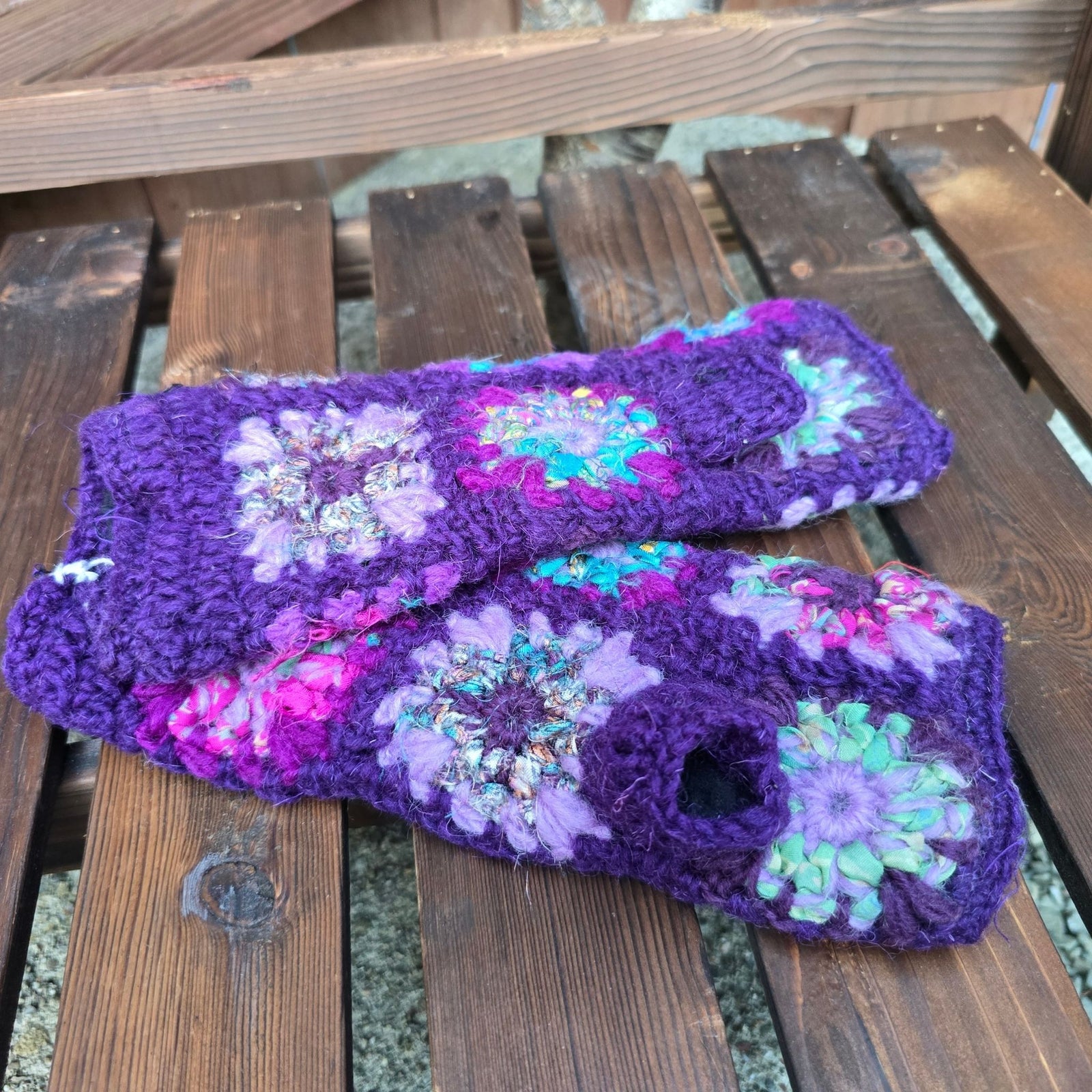 Hand Knitted Wool & Silk Handwarmers — Floral, Handmade in Nepal