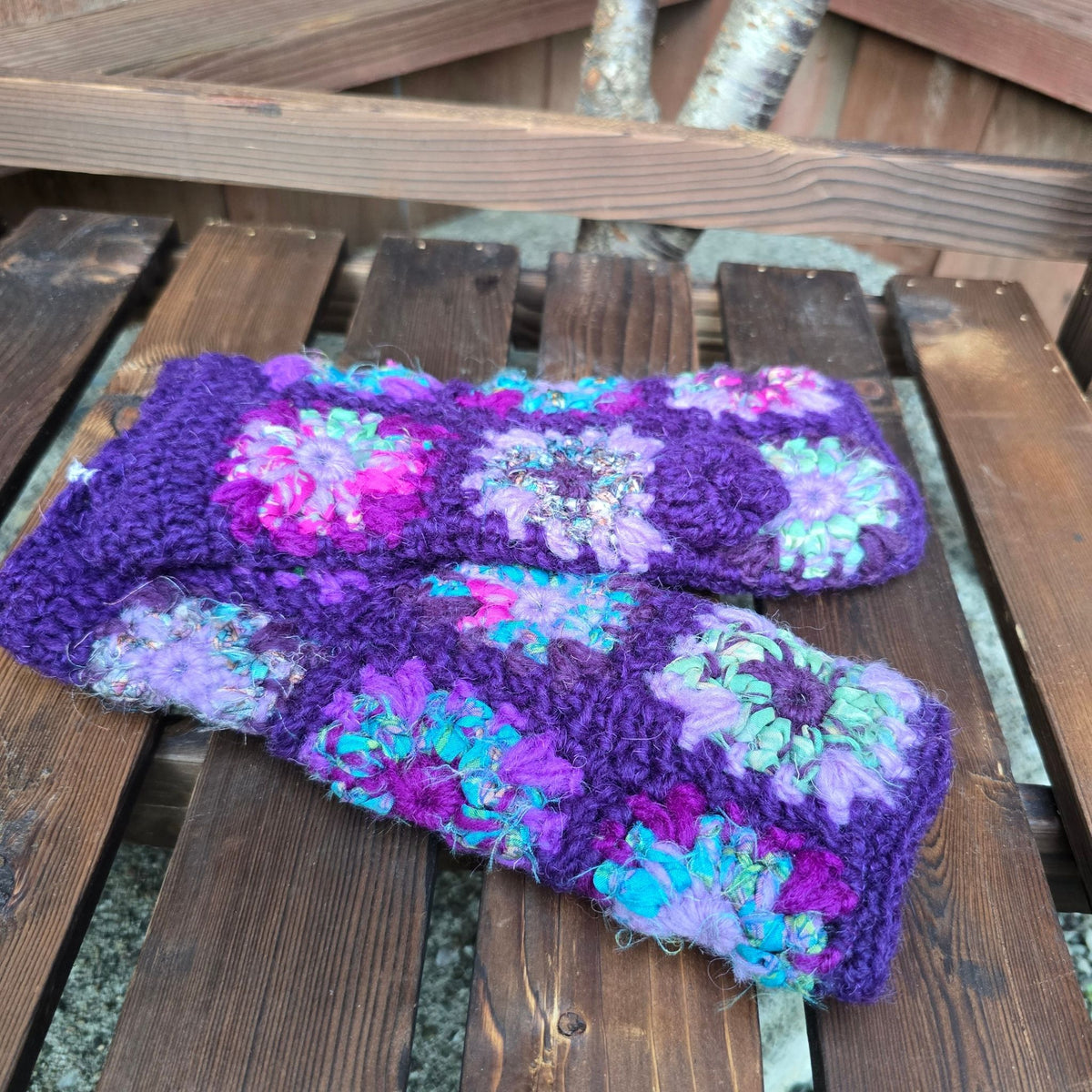 Hand Knitted Wool & Silk Handwarmers — Floral, Handmade in Nepal