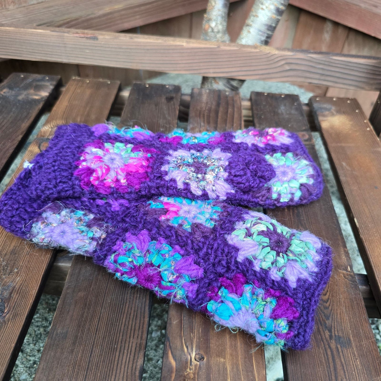 Hand Knitted Wool & Silk Handwarmers — Floral, Handmade in Nepal