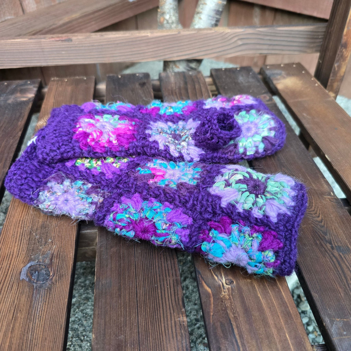Hand Knitted Wool & Silk Handwarmers — Floral, Handmade in Nepal