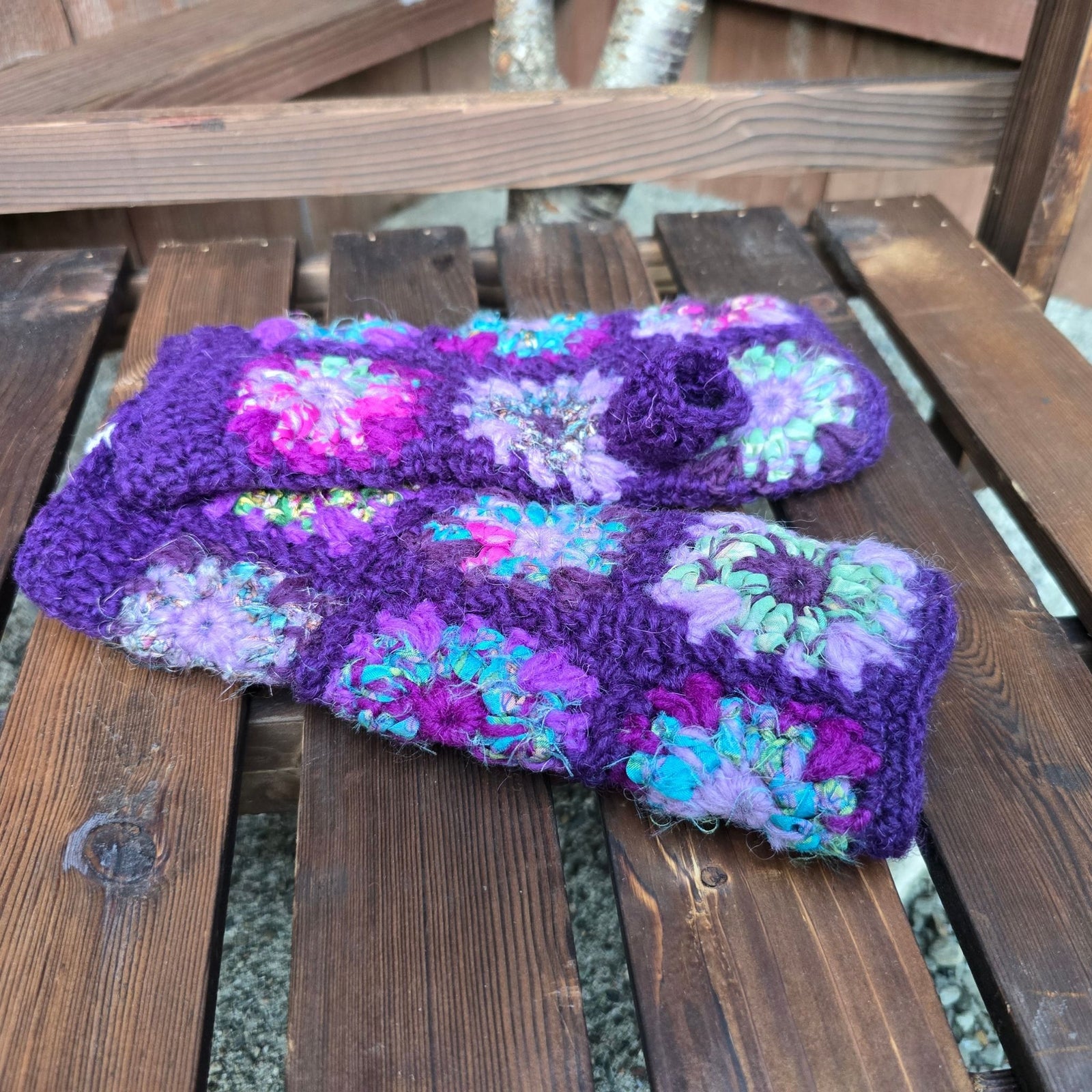 Hand Knitted Wool & Silk Handwarmers — Floral, Handmade in Nepal