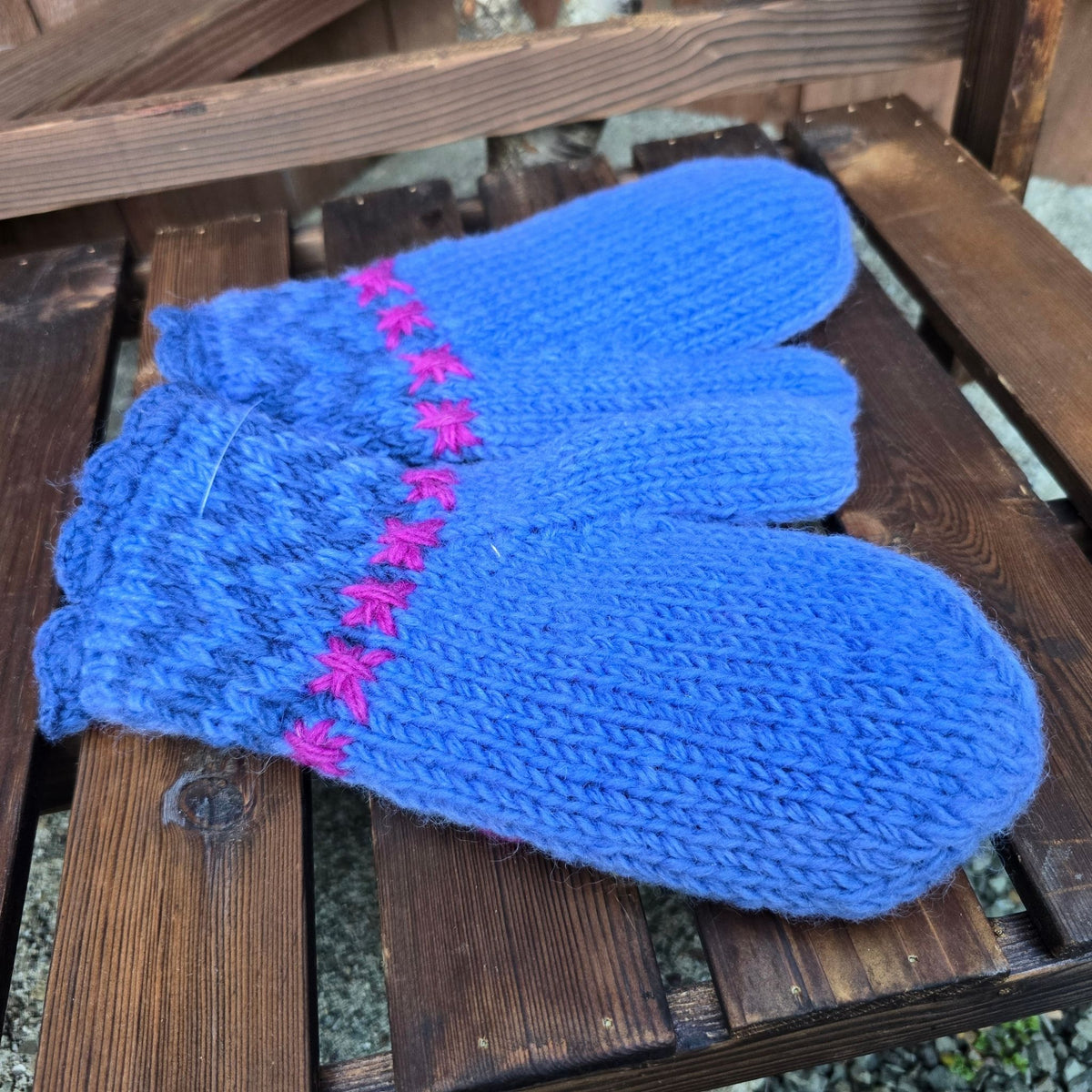 Hand Knitted Wool Mittens — Floral Embroidered, Handmade in Nepal