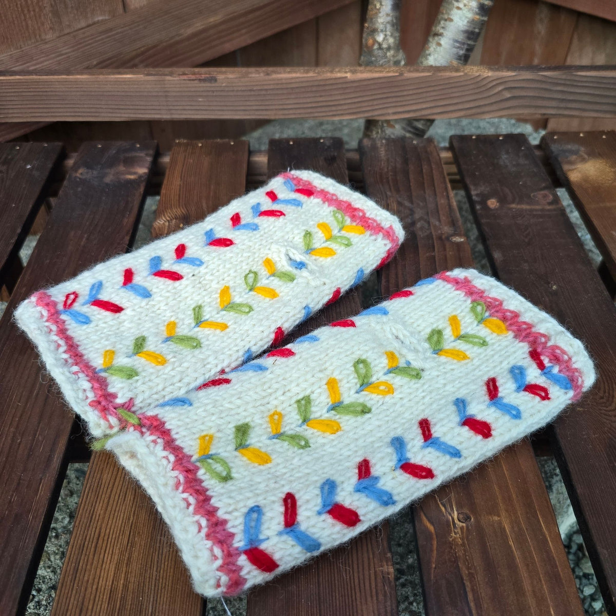 Fleece Lined Wool Handwarmers — Embroidered, Nepal