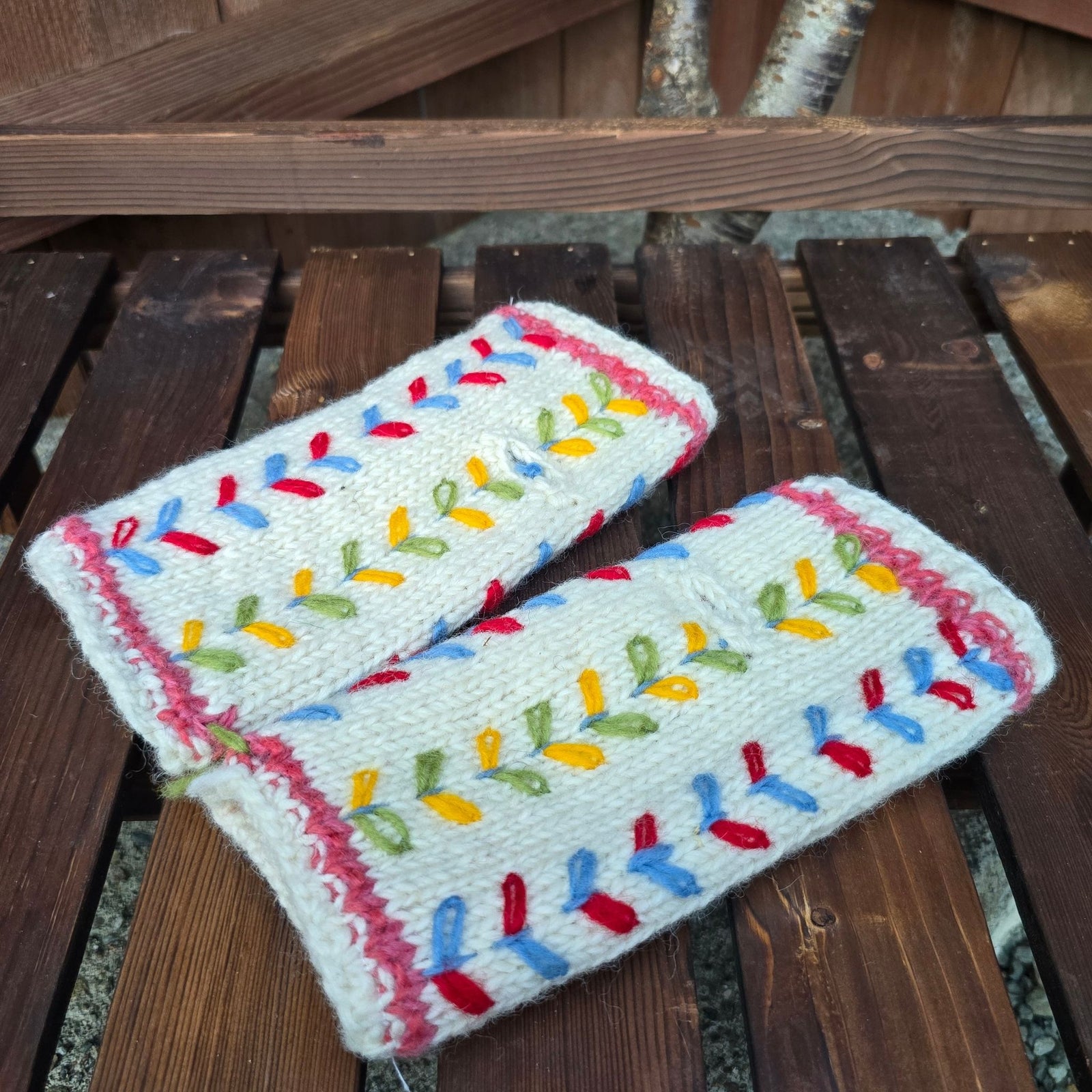 Fleece Lined Wool Handwarmers — Embroidered, Nepal