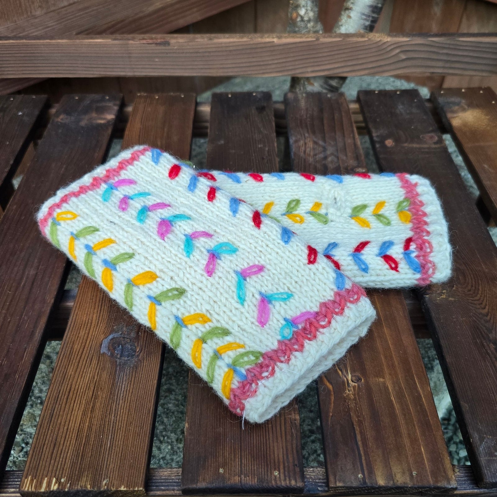 Fleece Lined Wool Handwarmers — Embroidered, Nepal