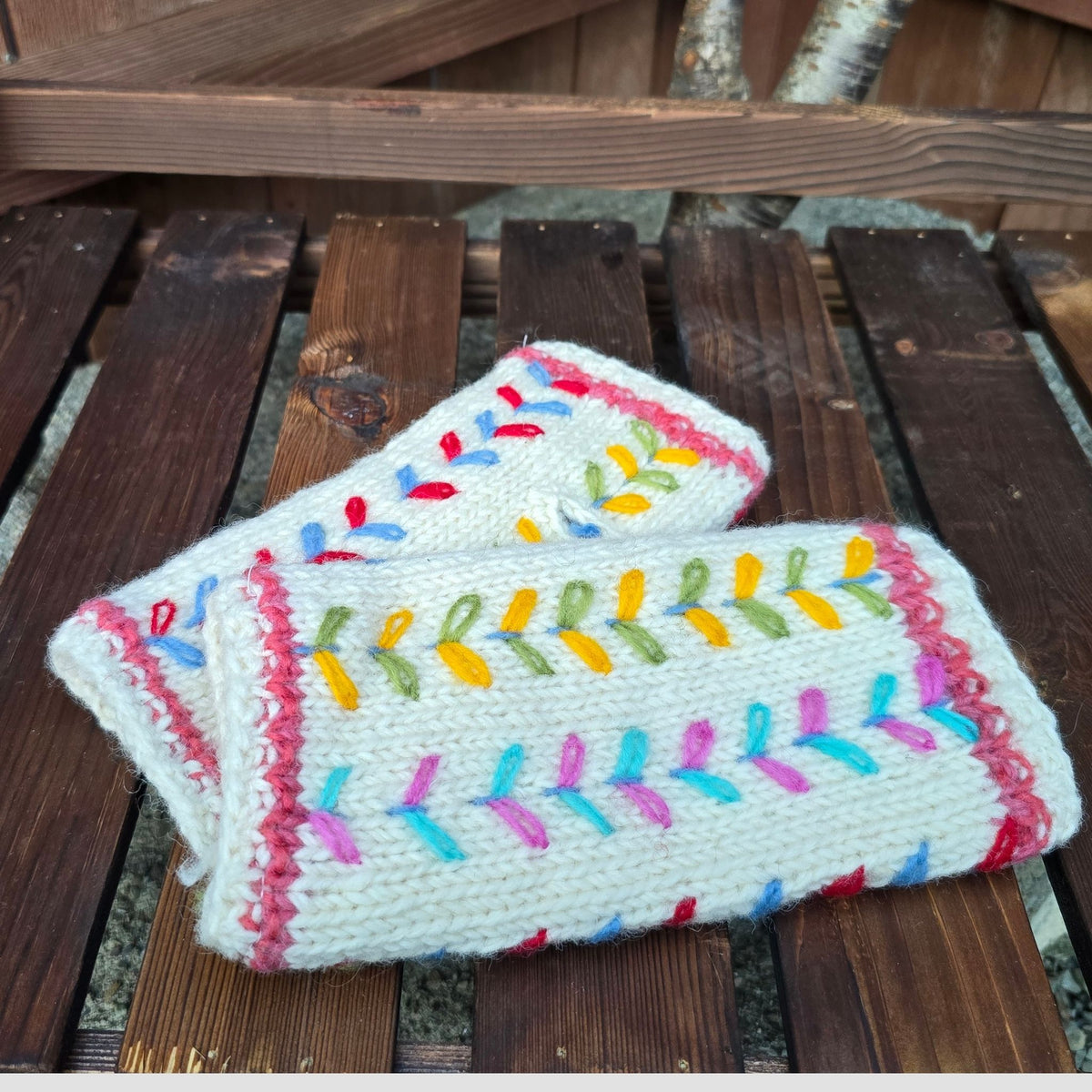 Fleece Lined Wool Handwarmers — Embroidered, Nepal