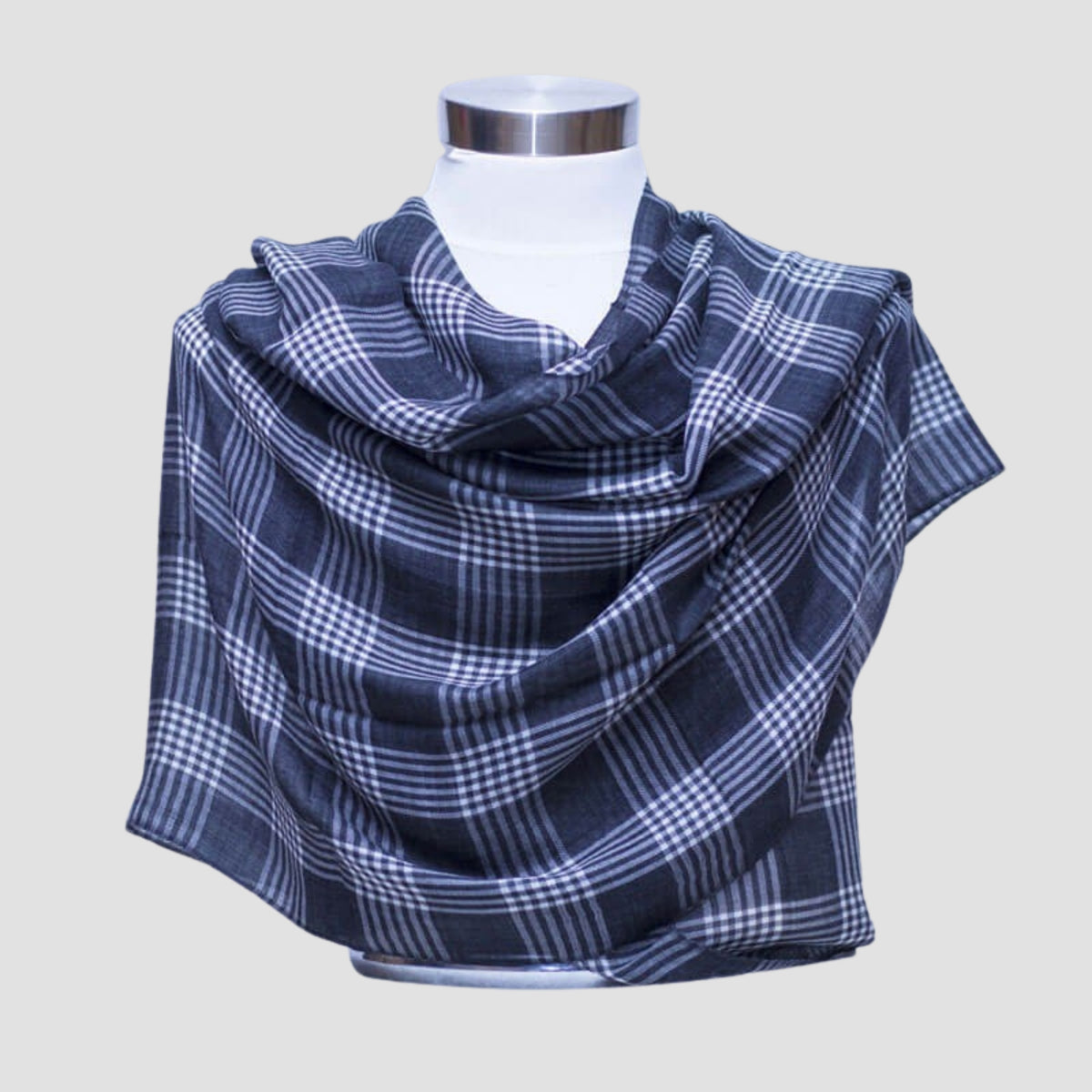 Handwoven Checkered Cashmere Ring Shawl – Black &amp; White Plaid | 100% Cashmere from Nepal