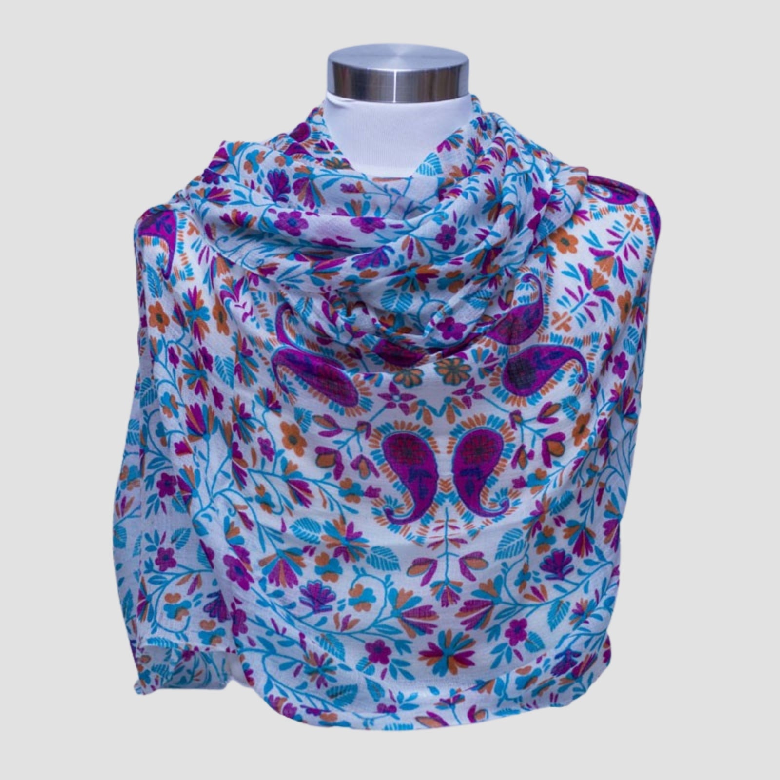 Handmade 100% Cashmere Ring Shawl – Floral Block Print | Soft Lightweight Wrap from Nepal