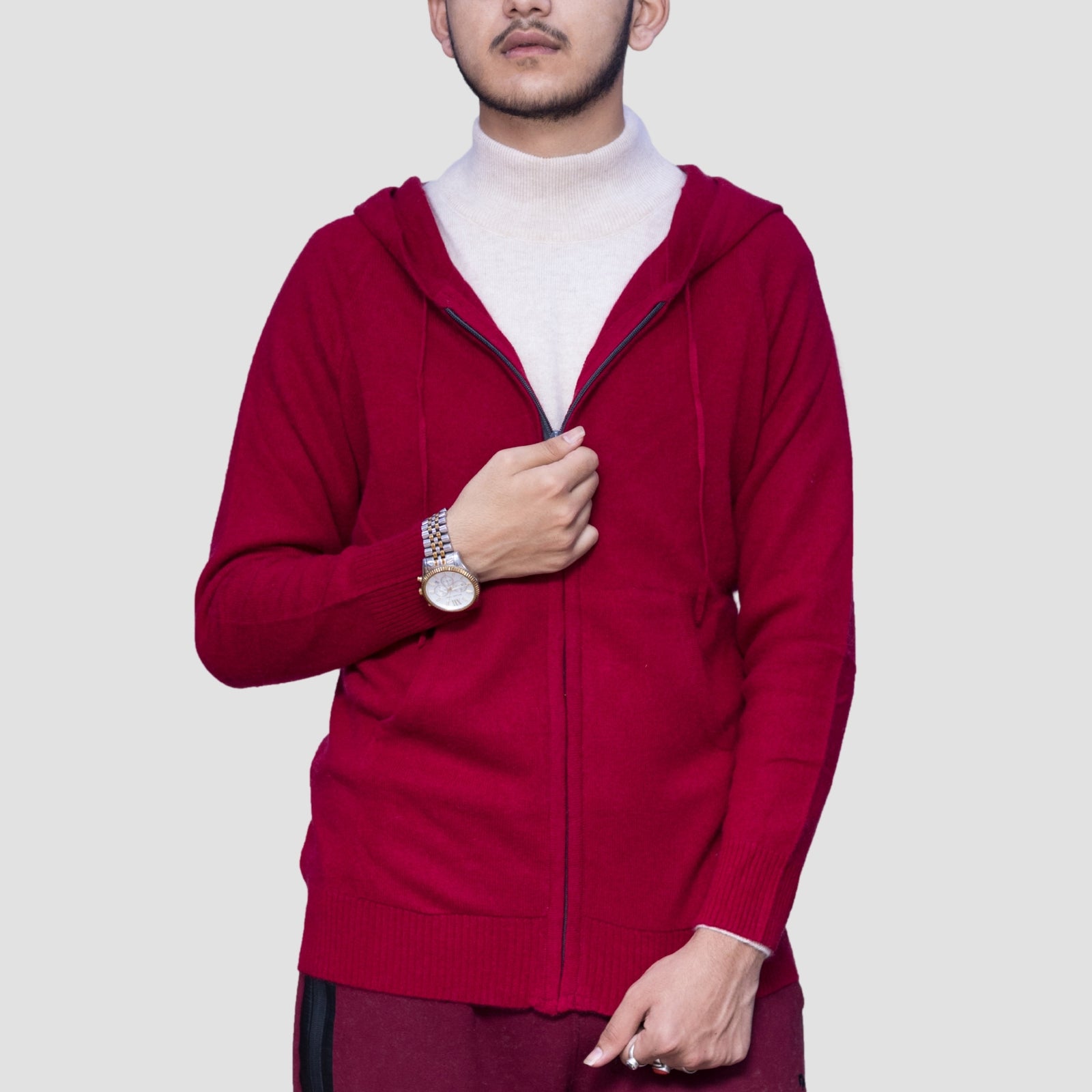 Luxury 100% Cashmere Zip-Up Hoodie for Men – Handmade Soft Knit Sweater | Pure Cashmere from Nepal
