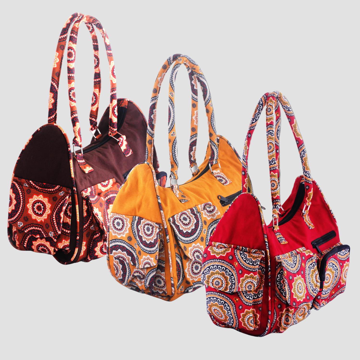 Handmade Cotton Boho Shoulder Bag | Multi-Pocket Travel Tote | Ethically Made in Nepal
