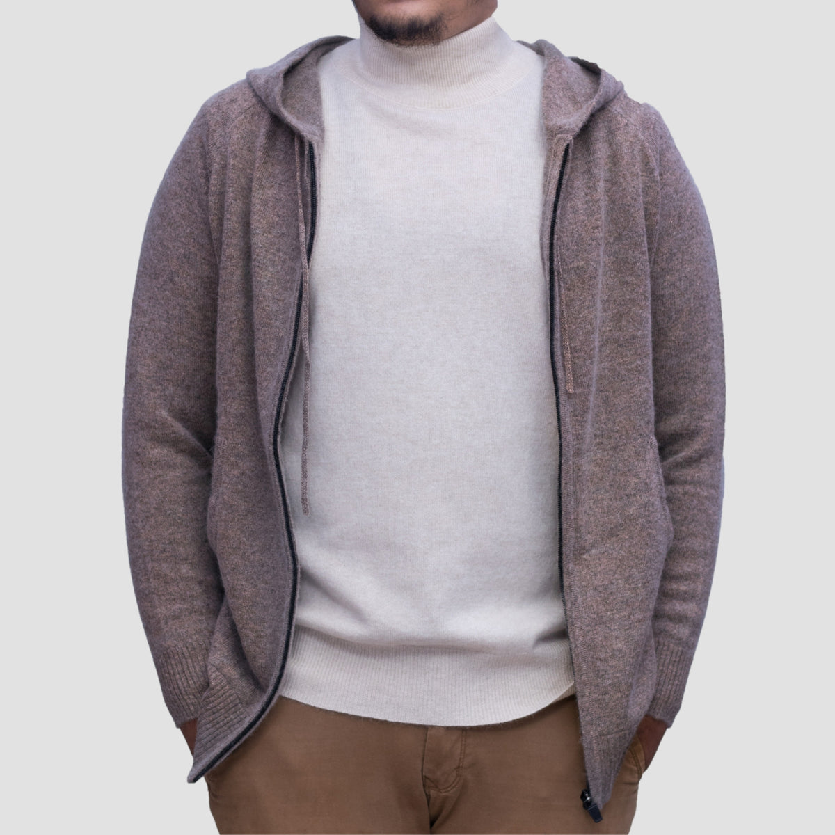 Luxury 100% Cashmere Zip-Up Hoodie for Men – Handmade Soft Knit Sweater | Pure Cashmere from Nepal