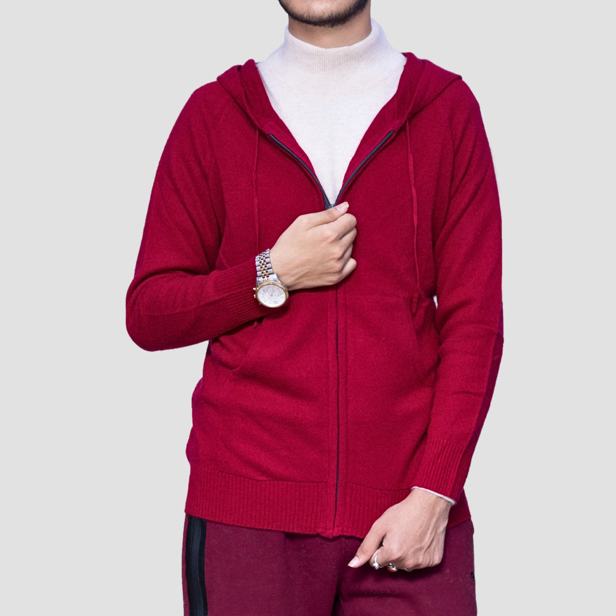 Luxury 100% Cashmere Zip-Up Hoodie for Men – Handmade Soft Knit Sweater | Pure Cashmere from Nepal