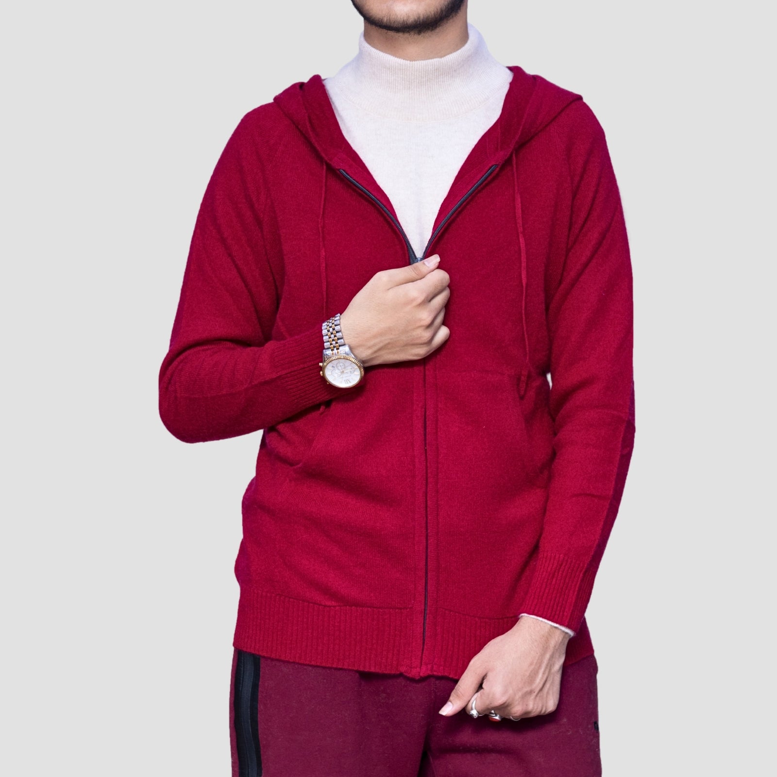 Luxury 100% Cashmere Zip-Up Hoodie for Men – Handmade Soft Knit Sweater | Pure Cashmere from Nepal