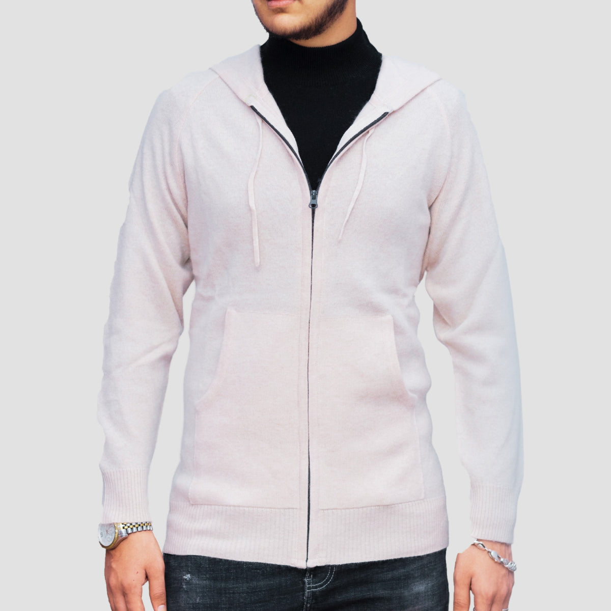 Luxury 100% Cashmere Zip-Up Hoodie for Men – Handmade Soft Knit Sweater | Pure Cashmere from Nepal