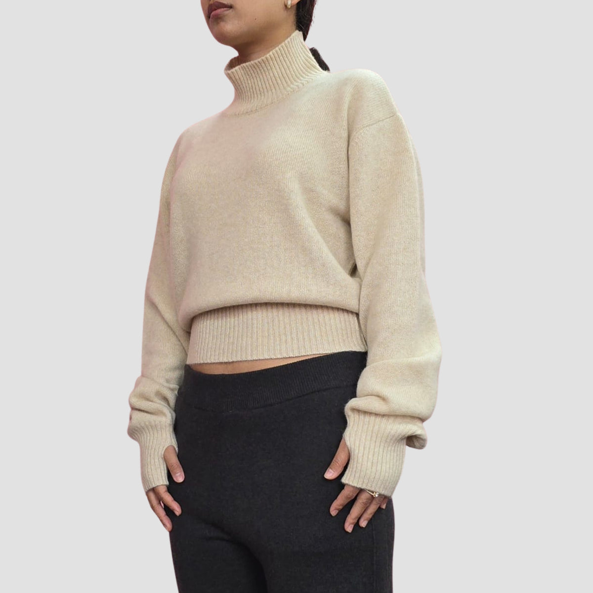 “women’s cashmere high-neck cropped sweater”