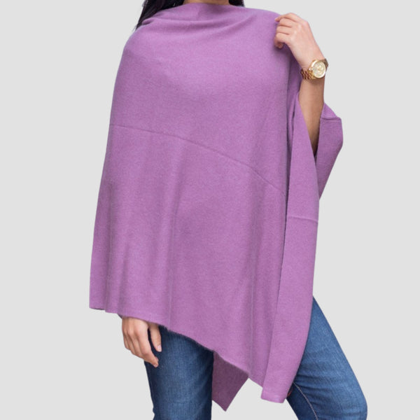 100% cashmere knitted poncho purple