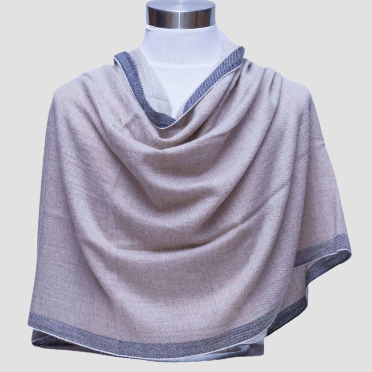 100% Cashmere Ring Shawl – Grey with Red Border | Handmade Wrap from Nepal