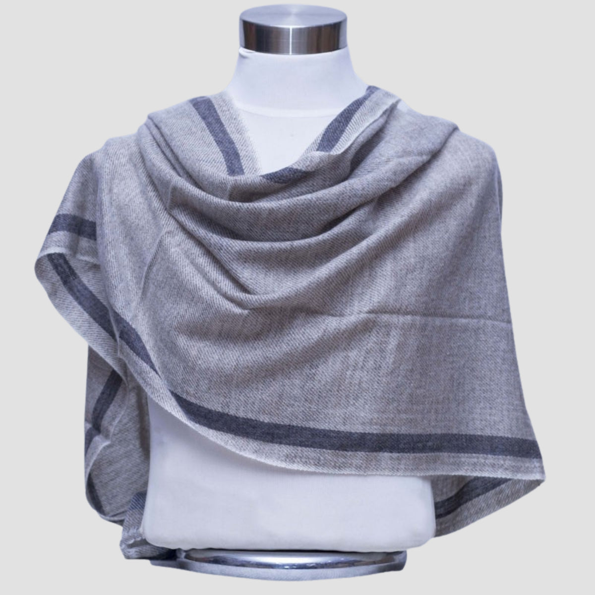 100% Cashmere Ring Shawl – Grey with Red Border | Handmade Wrap from Nepal