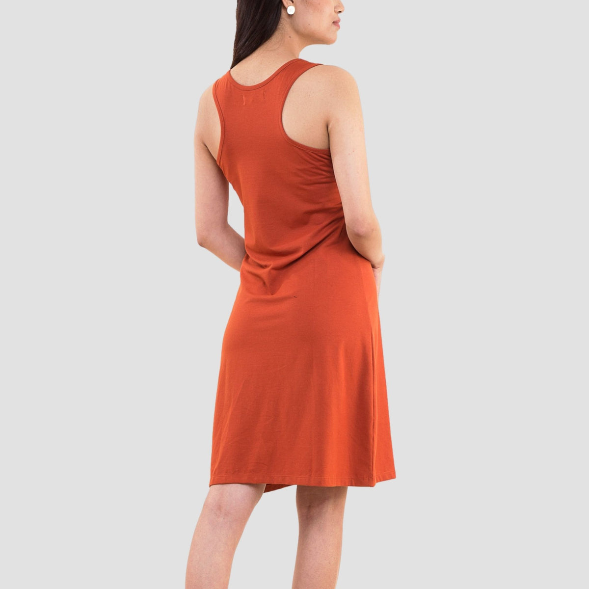 Organic Cotton Tank Dress with Phoenix Print | Handmade Rust Orange Dress