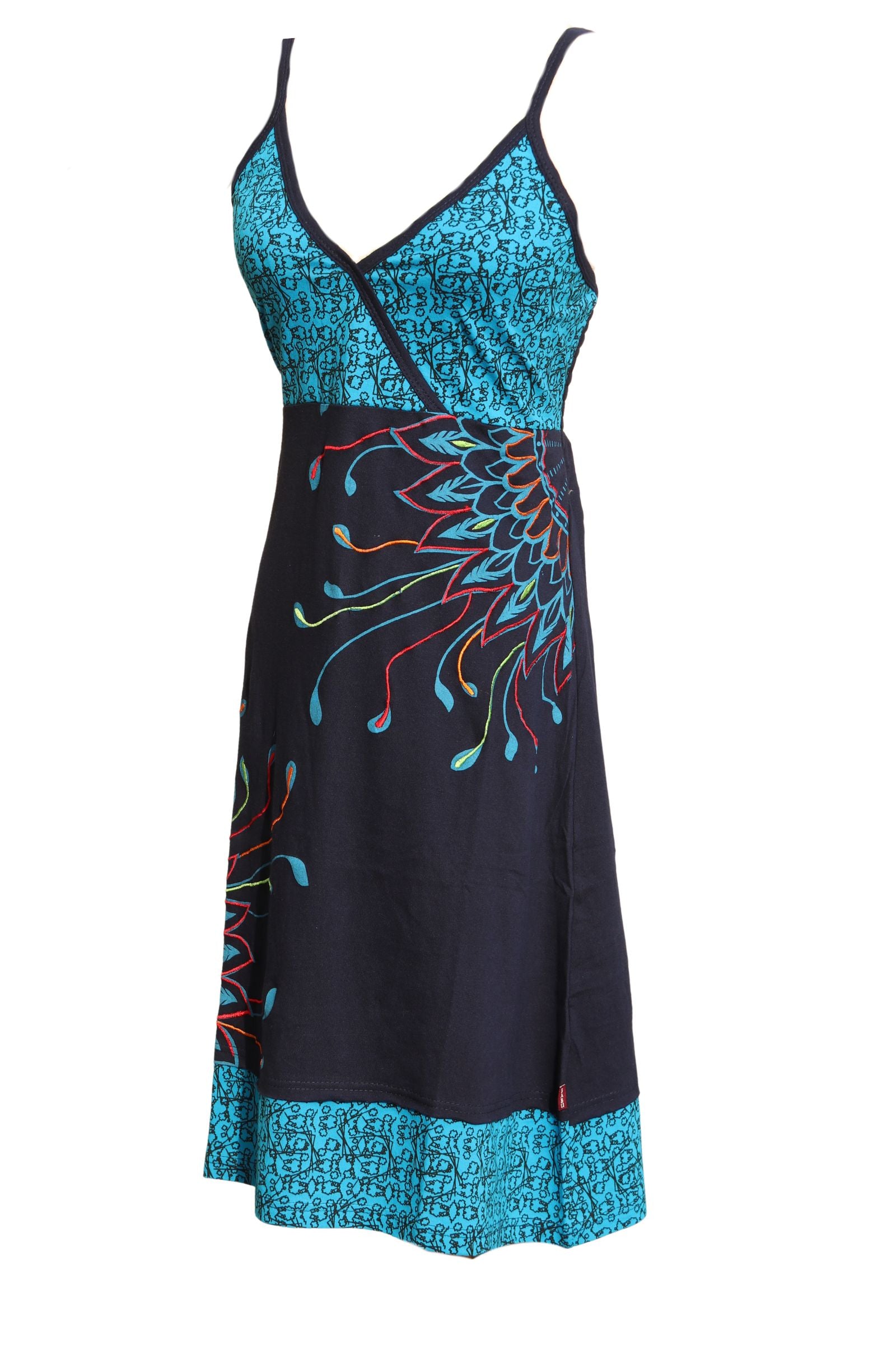 Boho Hand-Block Print Dress – Vibrant Floral & Mandala Design