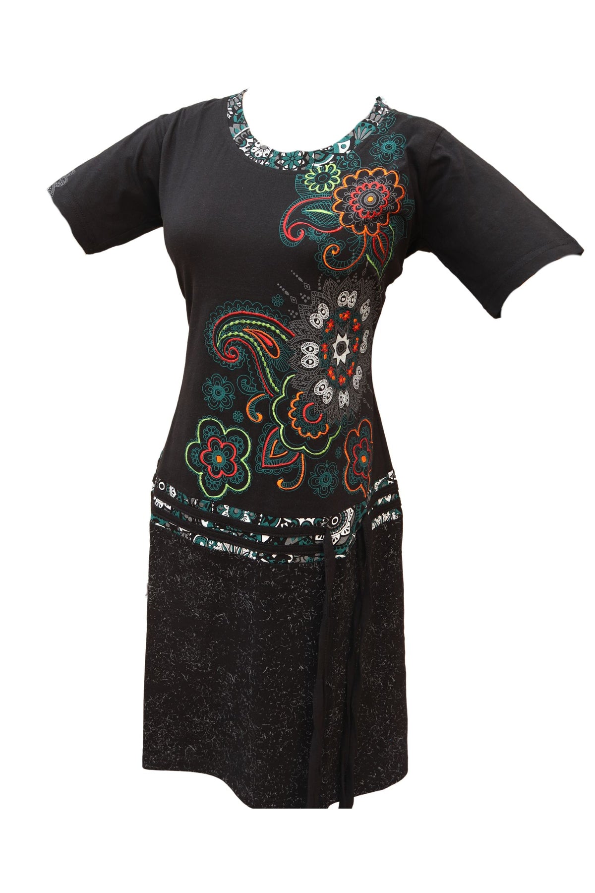 Boho Hand-Block Print Dress – Vibrant Floral & Mandala Design