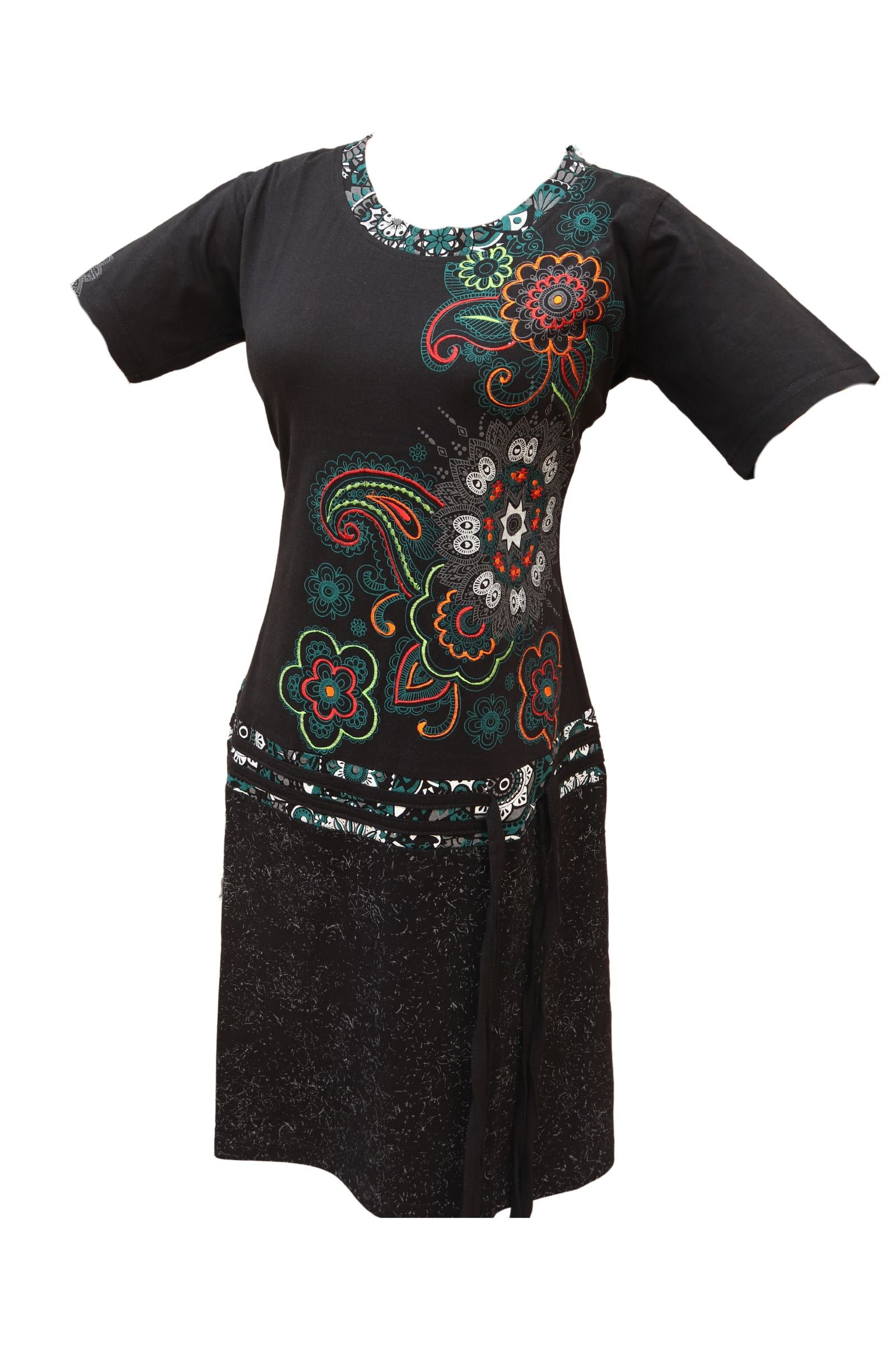Boho Hand-Block Print Dress – Vibrant Floral & Mandala Design