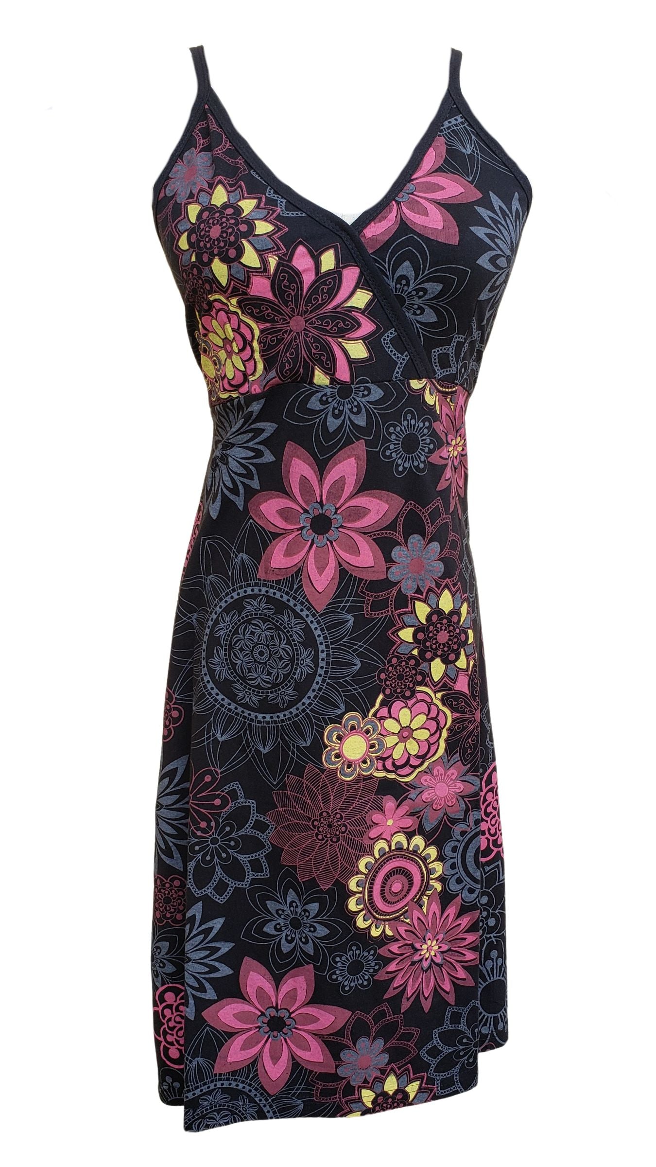 Boho Hand-Block Print Dress – Vibrant Floral & Mandala Design