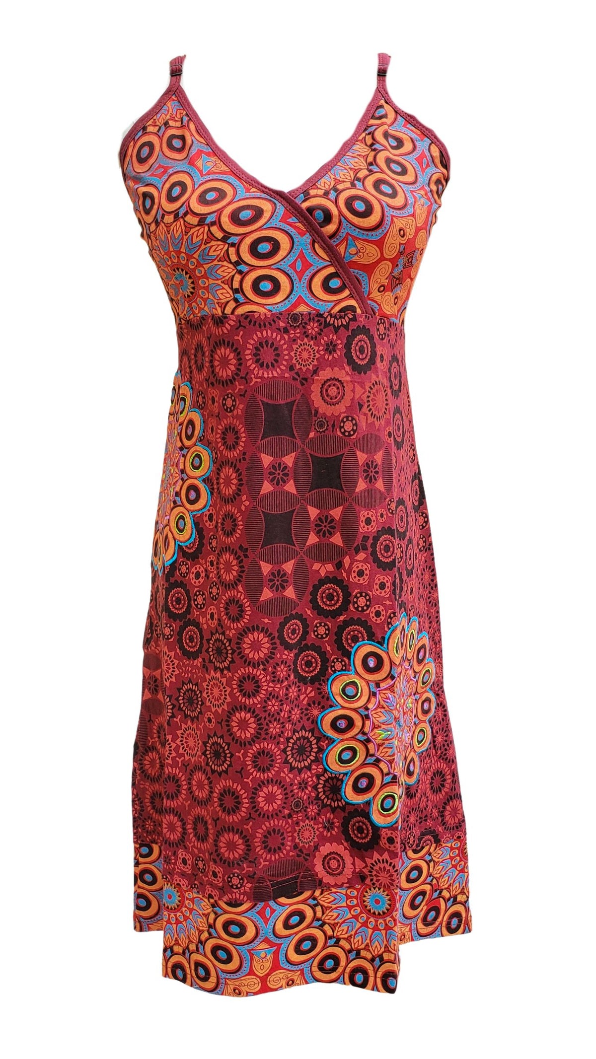 Boho Hand-Block Print Dress – Vibrant Floral & Mandala Design