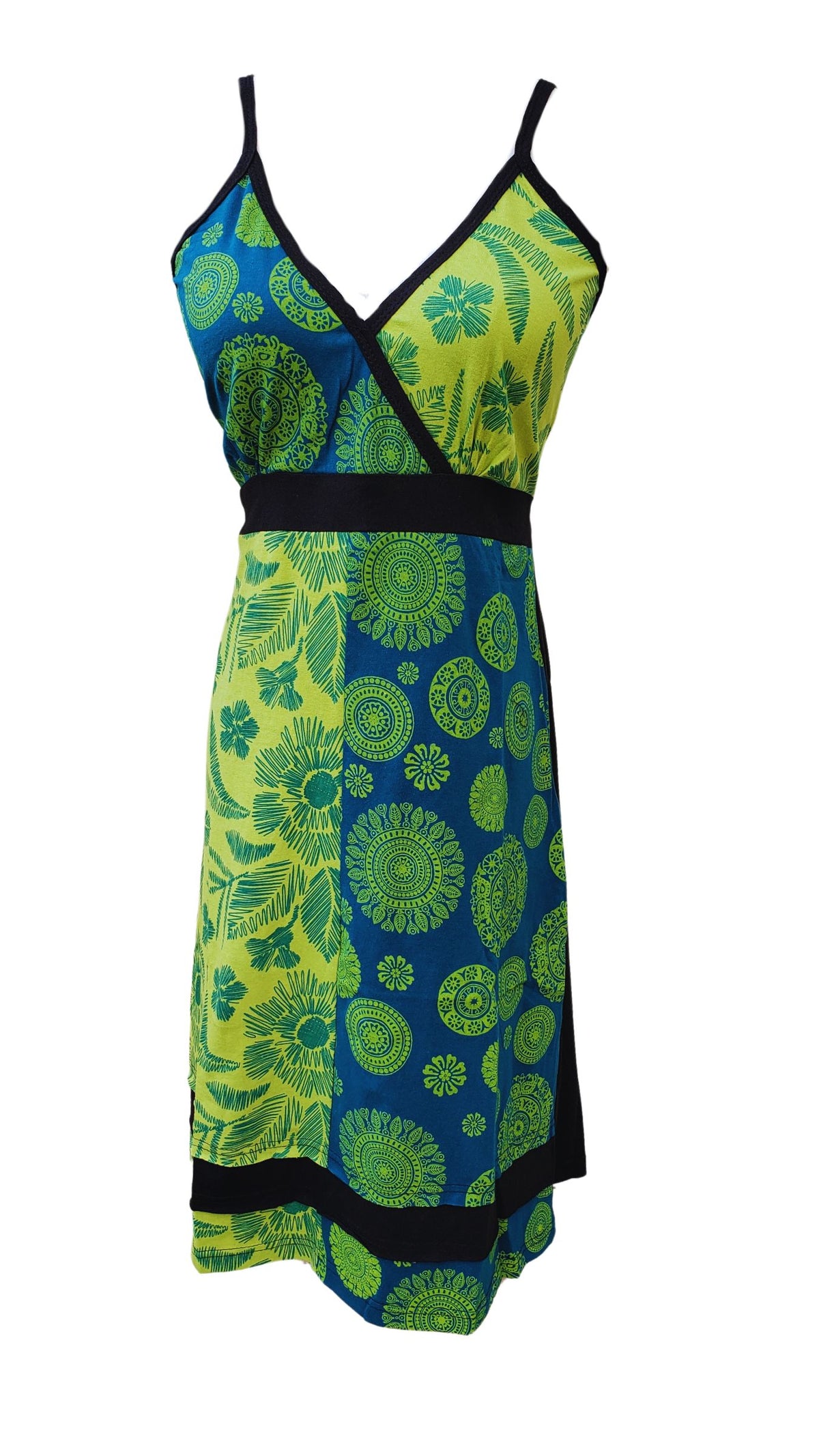 Boho Hand-Block Print Dress – Vibrant Floral & Mandala Design