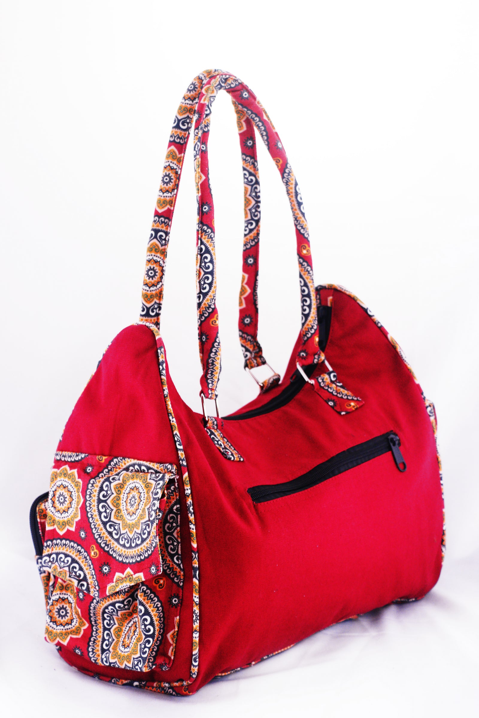 Handmade Cotton Boho Shoulder Bag | Multi-Pocket Travel Tote | Ethically Made in Nepal
